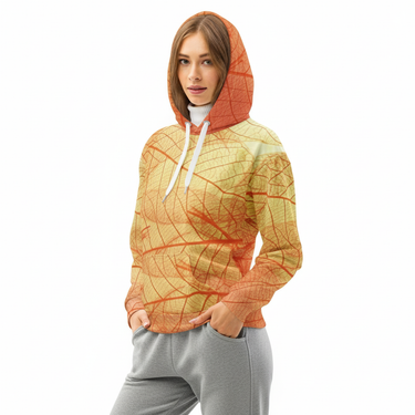 Autumn hoodie layered over turtleneck with gray joggers