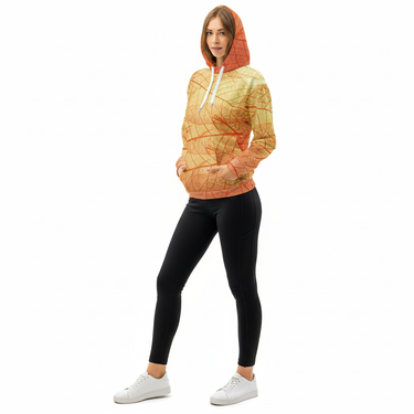 Autumn hoodie with black leggings and white sneakers
