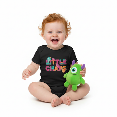 Baby boy black monster onesie with toy