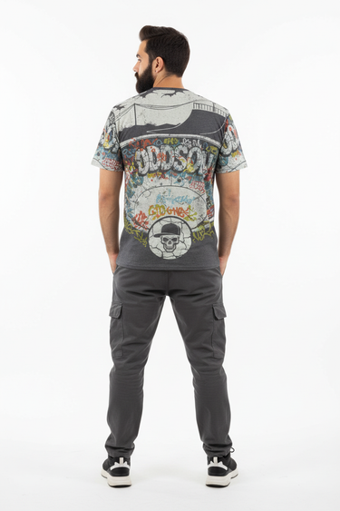 Bearded model back showing pattern details