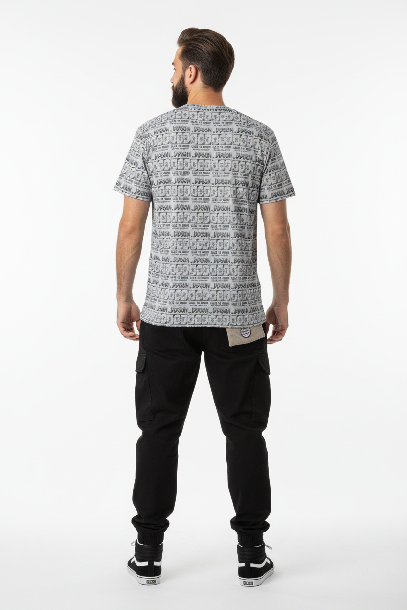 Bearded model back showing pattern details