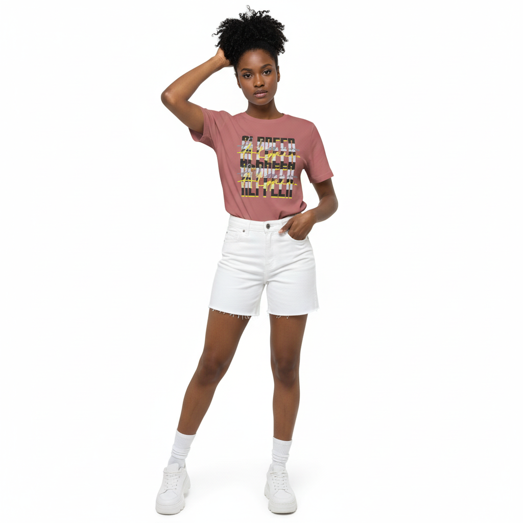 Black female model - mauve tee