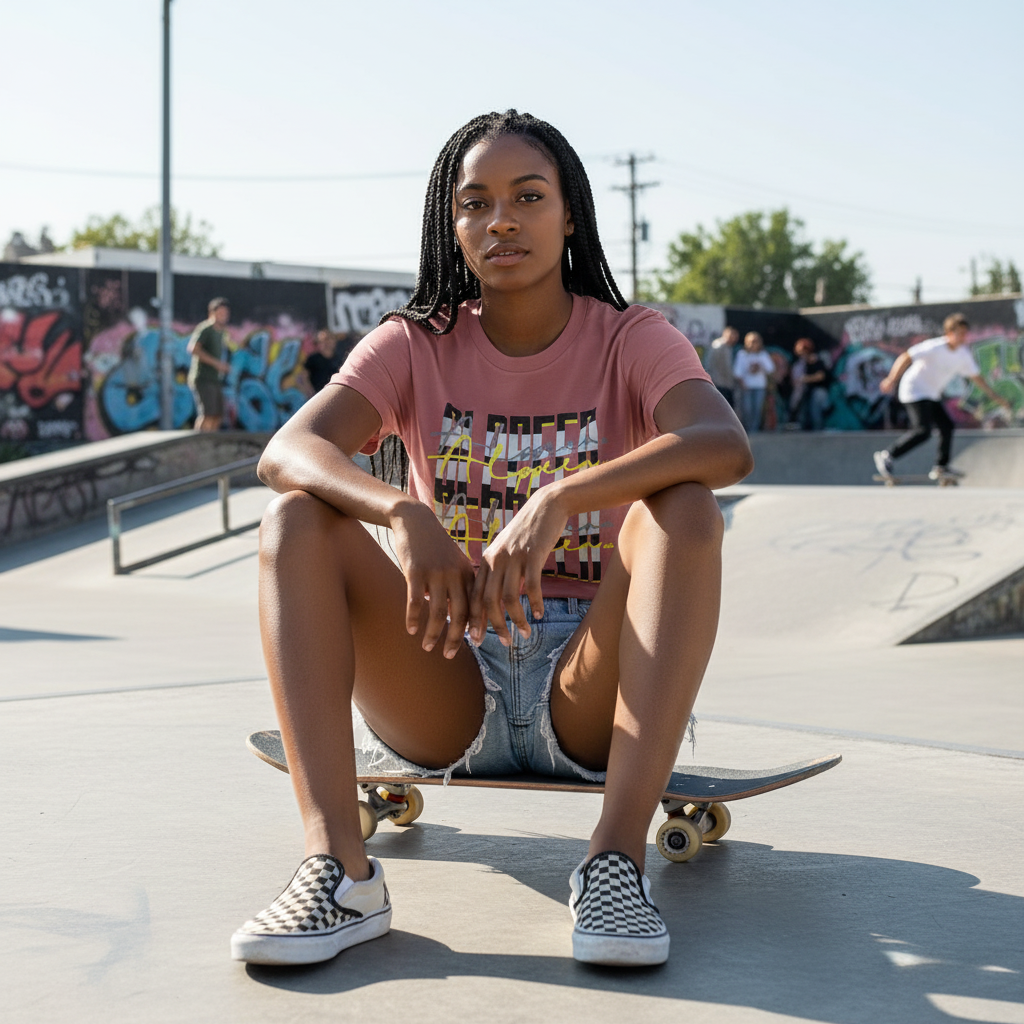 Black female model - skatepark