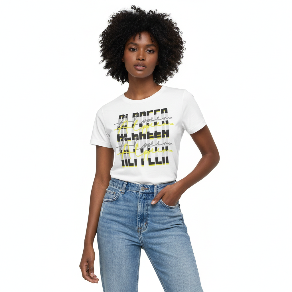 Black female model - white tee