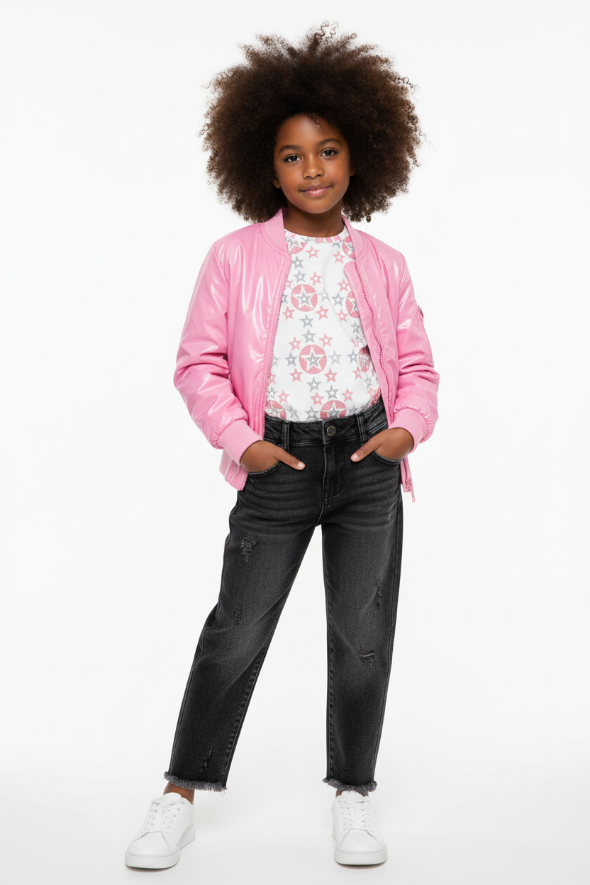 Black girl in bomber jacket