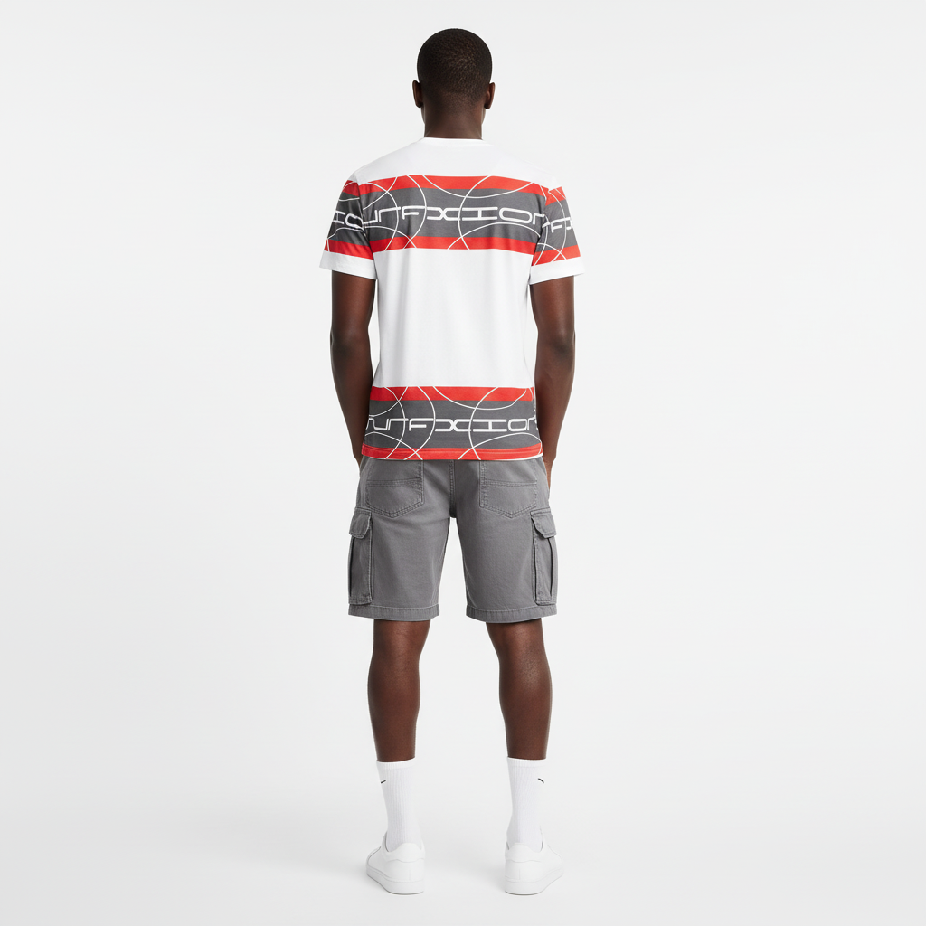 Black male model - cargo shorts back