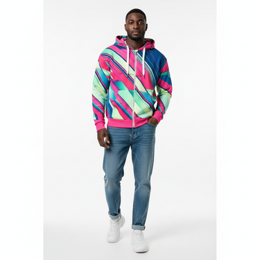 Black male model in Retro Days hoodie with jeans