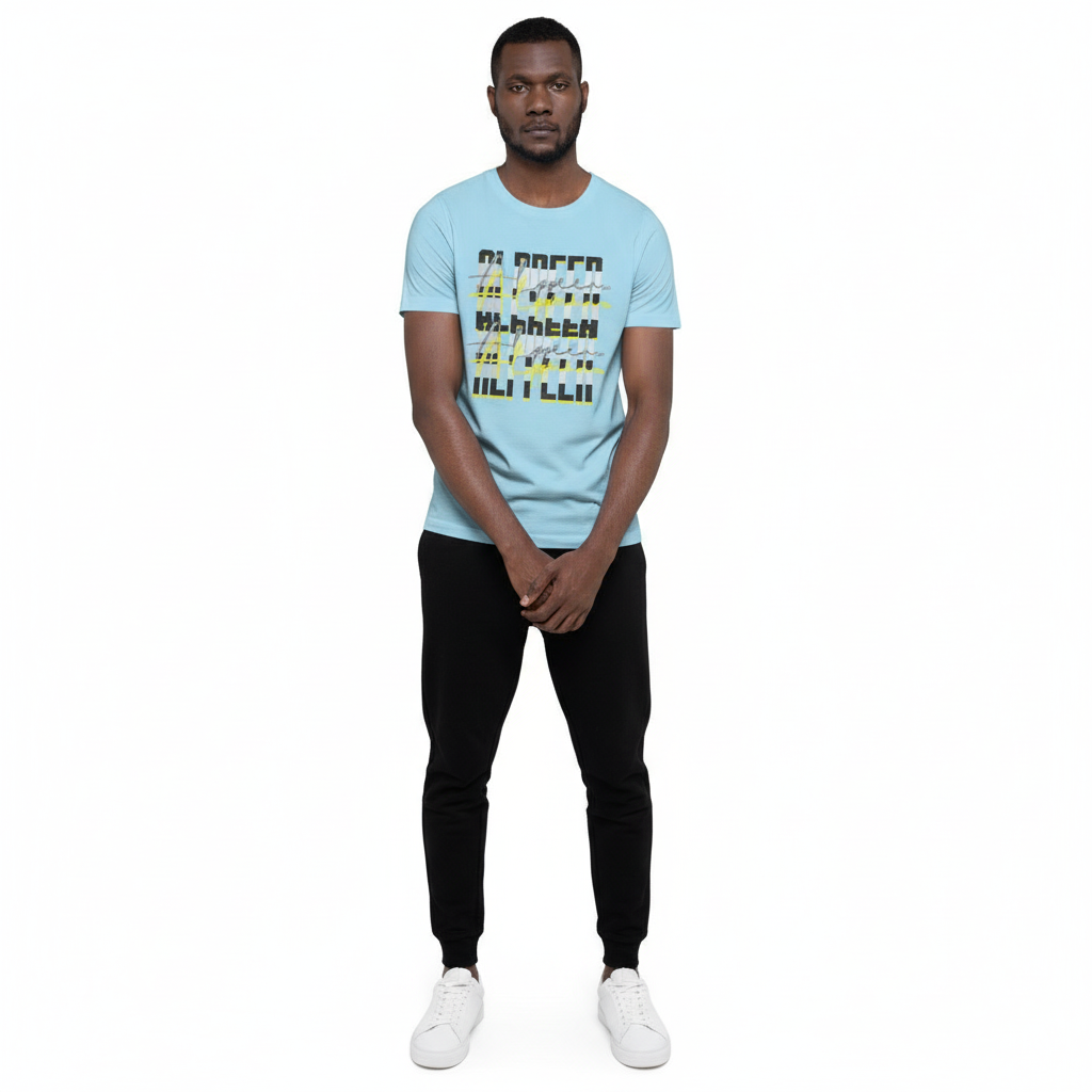 Black male model - ocean blue tee