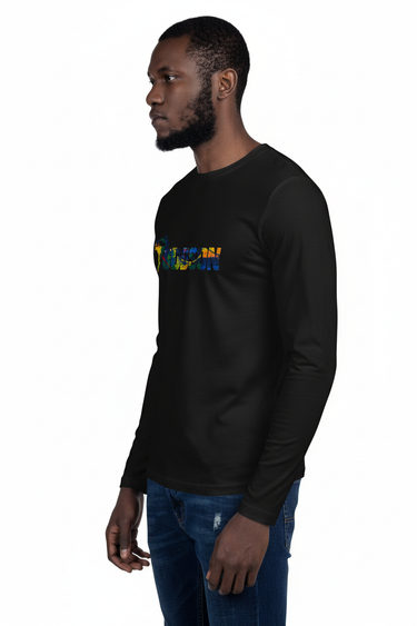 Black model in black crew side profile