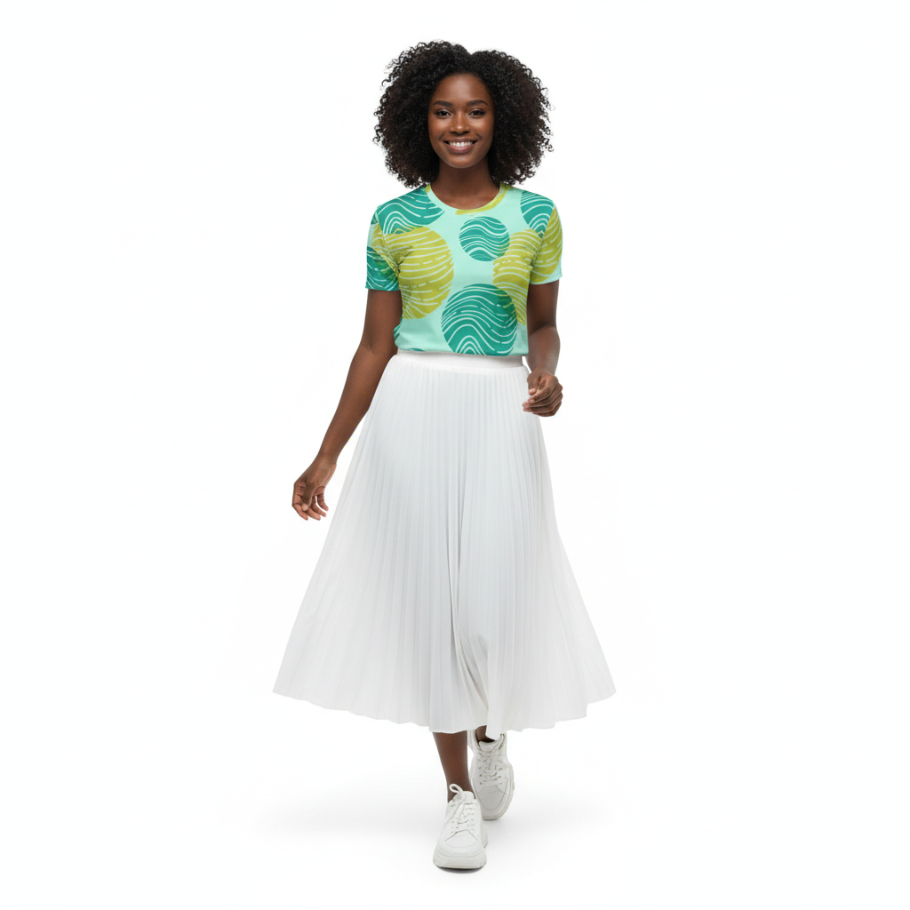 Bloom Season Tee with Pleated Skirt - Black Model