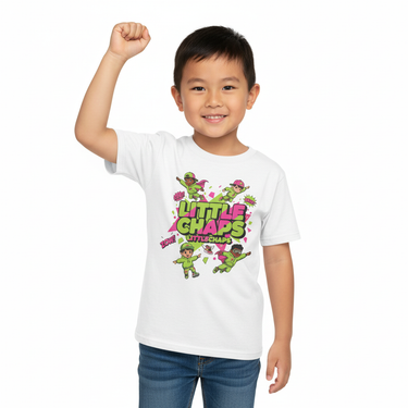 Boy fist raised white tee