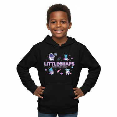 Boy in black hoodie confident pose