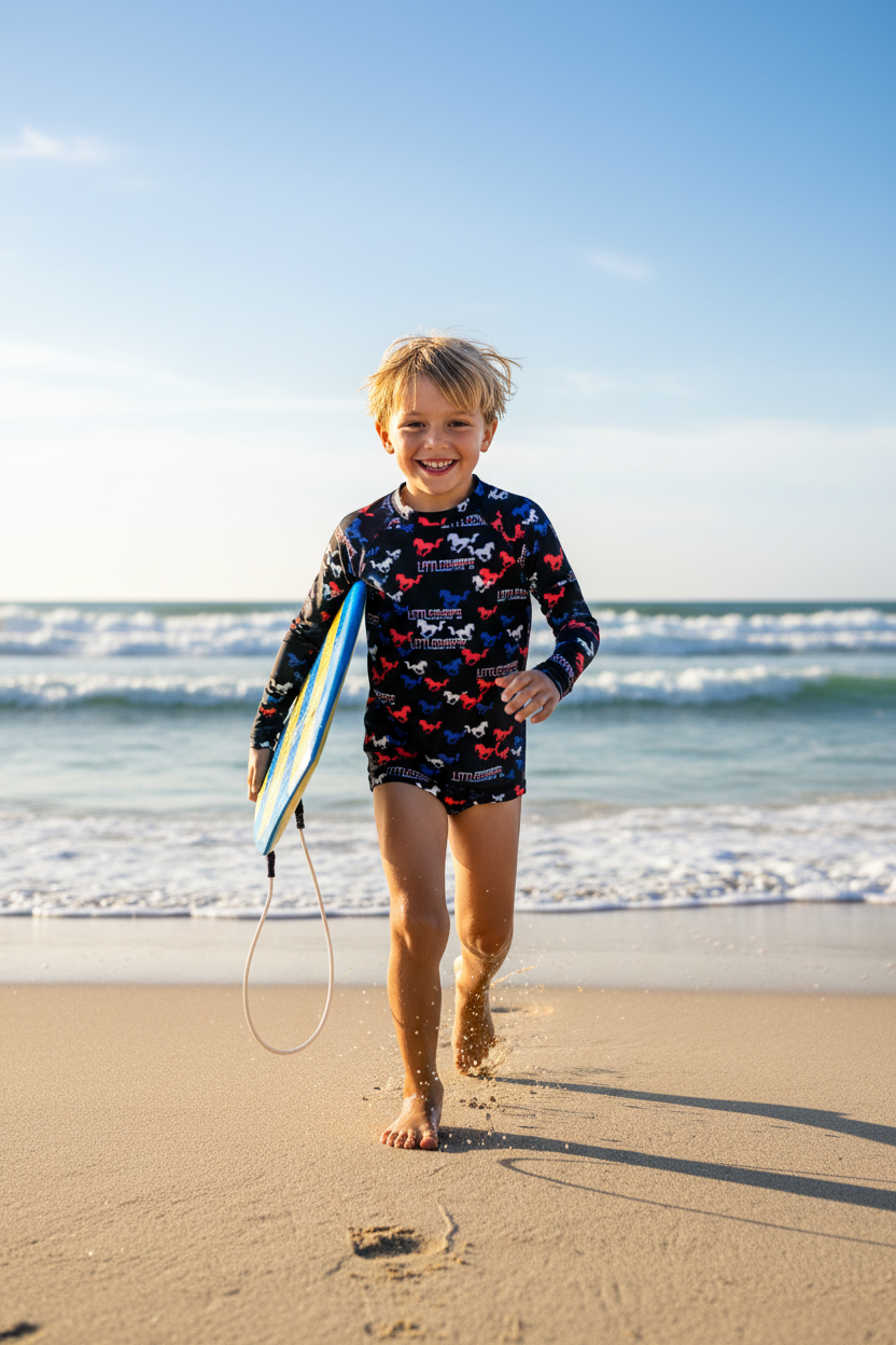 Boy Running with Boogie Board