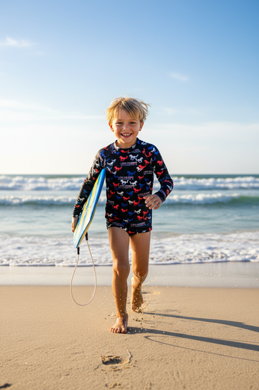 Boy Running with Boogie Board