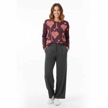 Burgundy Parisian sweater with wide-leg trousers