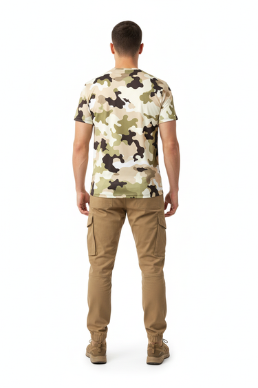 Camo Tee with Tan Cargo Joggers - Back