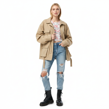 Camou Crop Tee with Utility Jacket