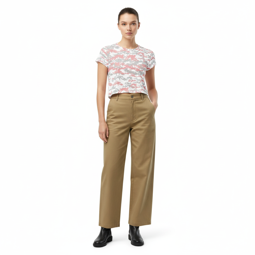 Camou Crop Tee with Wide-Leg Trousers