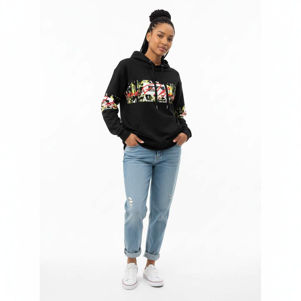 Casual streetwear - black hoodie with denim