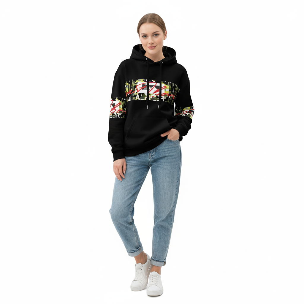 Casual streetwear - black hoodie with denim