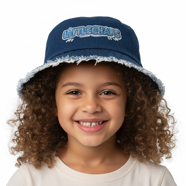Close-up girl classic denim bucket hat