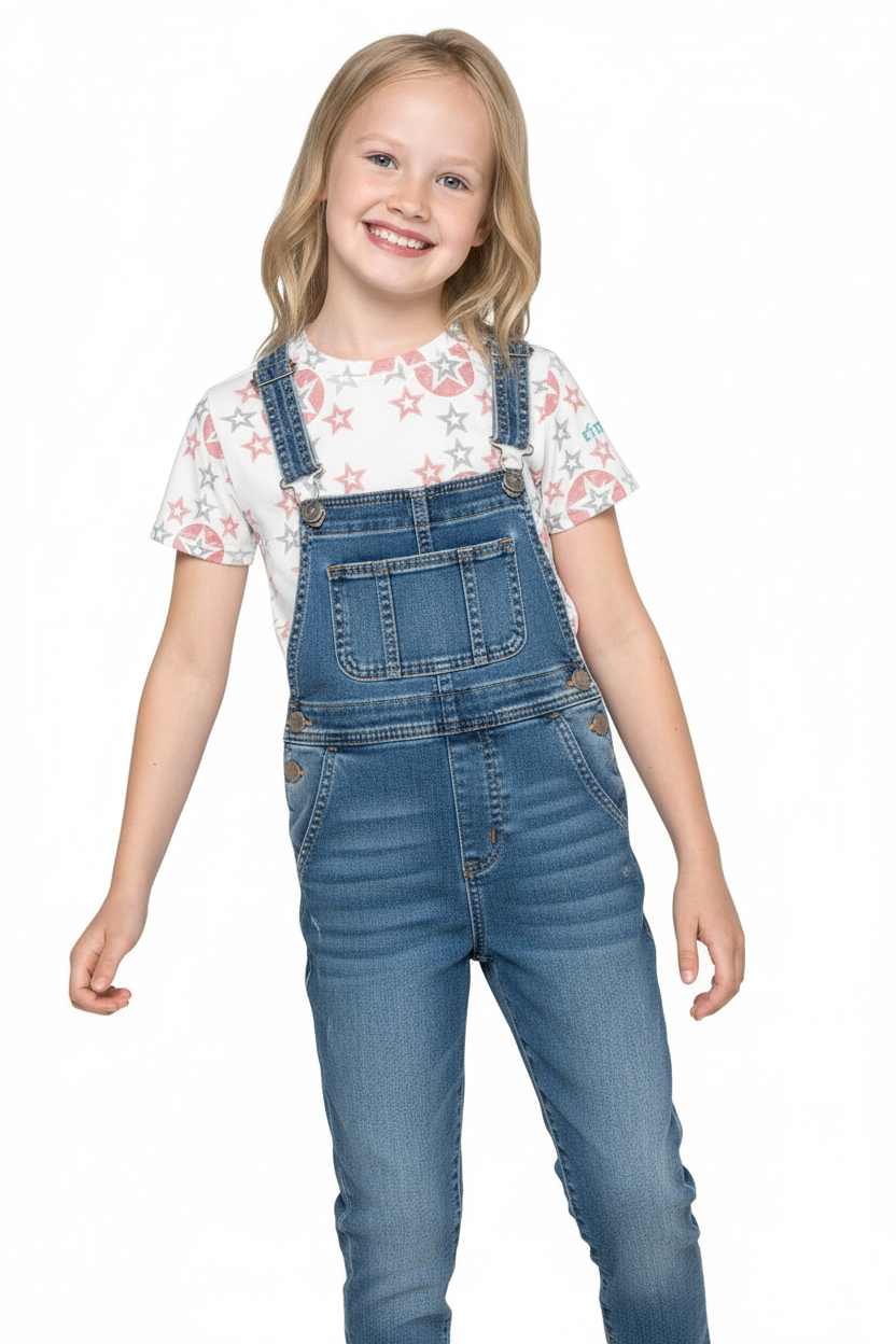 Denim overalls look