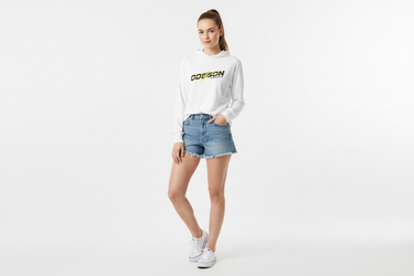 Denim shorts and sneakers