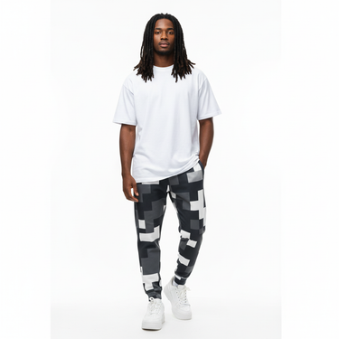 Digital Camo Joggers - Black male model with oversized tee