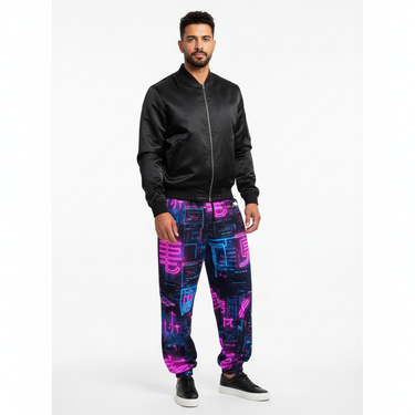 Digital Camo Wide-Leg Joggers - Middle Eastern male model with bomber