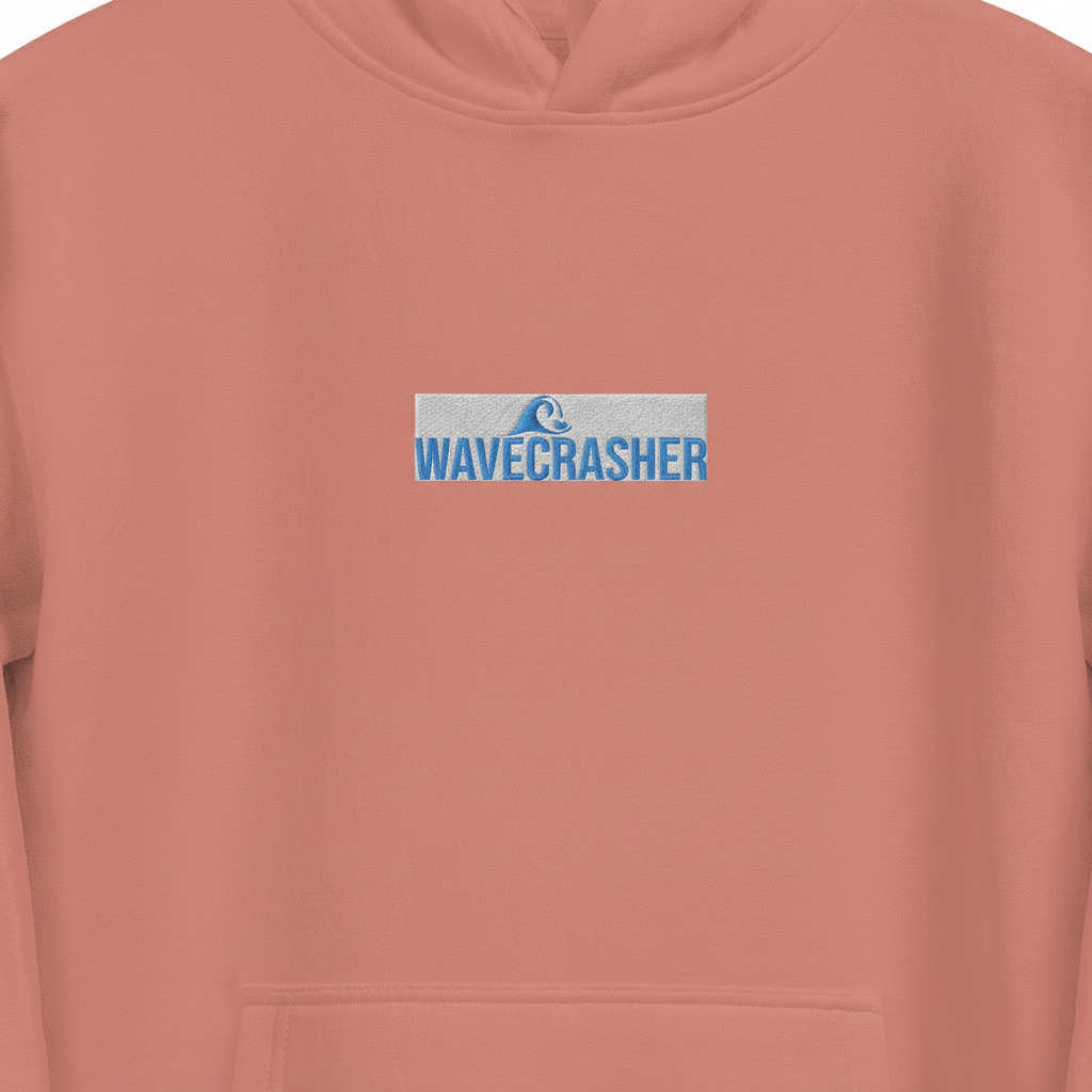 Dusty rose hoodie - logo close-up