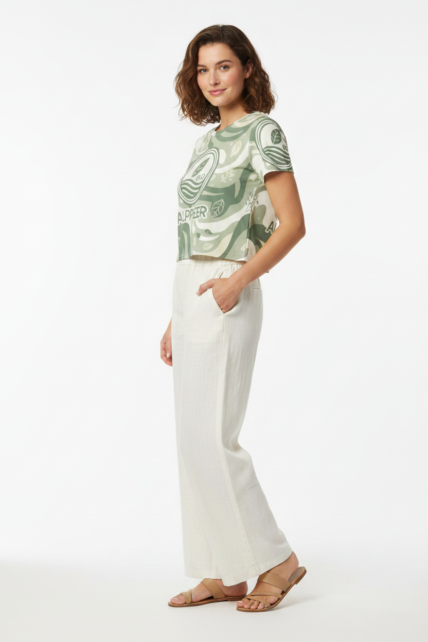 Eco Crop Tee - Cream Linen Pants