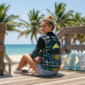 Female model - Beach boardwalk with surfboard
