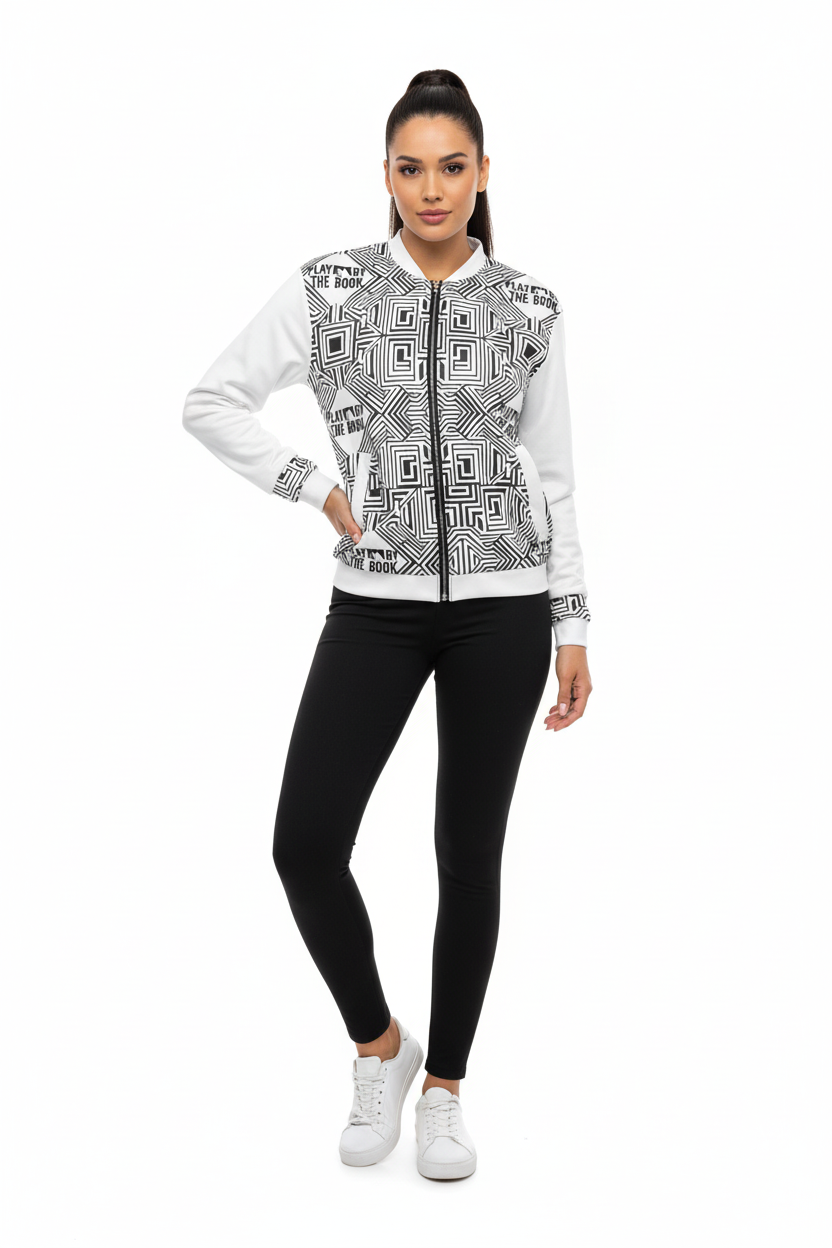 Female model in black leggings and white sneakers