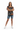 Female model in denim shorts and white sneakers