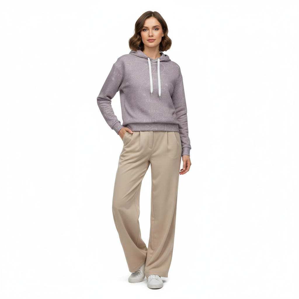 Female model in wide-leg pants