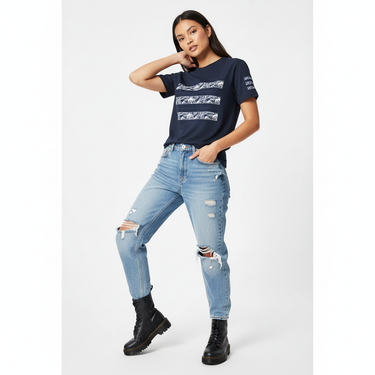 Female - navy tee distressed