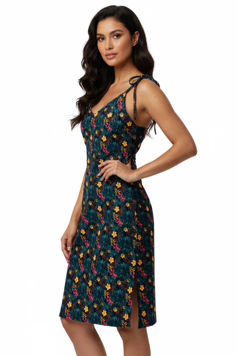 Female side angle floral dress