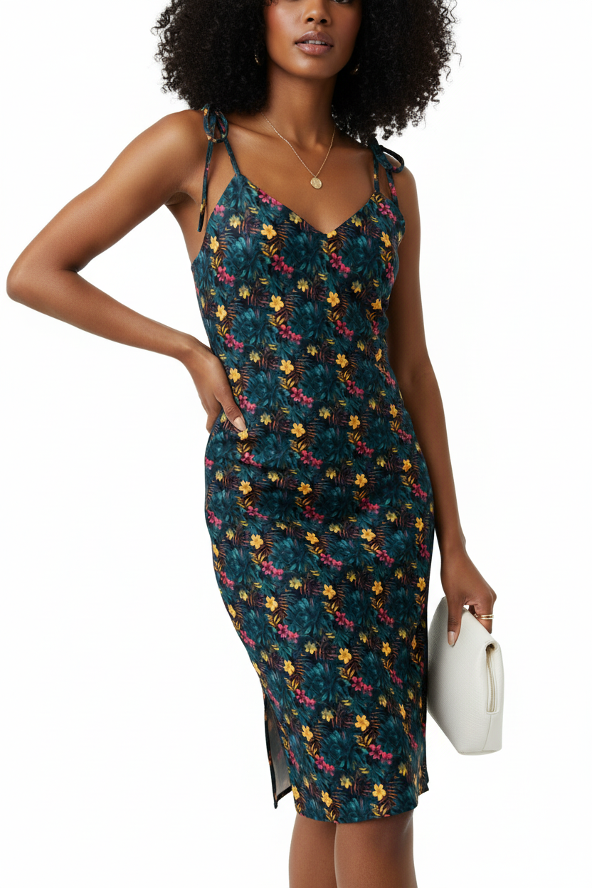 Female three-quarter floral dress