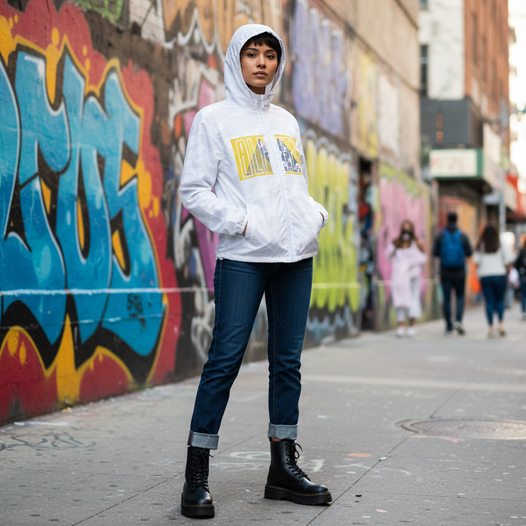 Female - white camo windbreaker