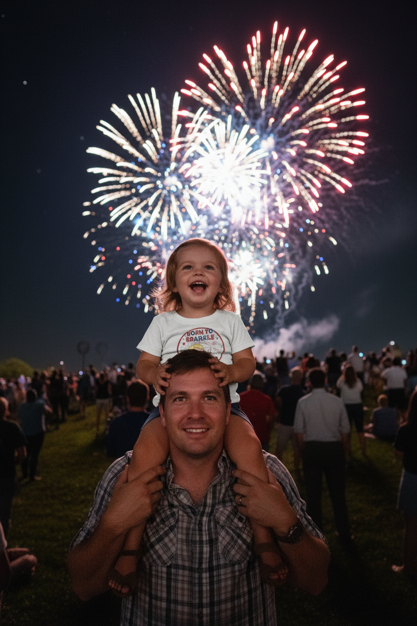 Fireworks on Dad's Shoulders