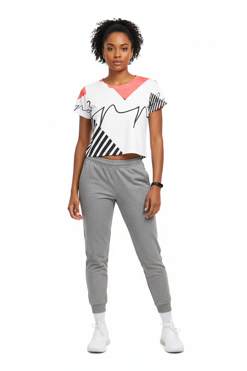Front - Crop Tee + Grey Joggers