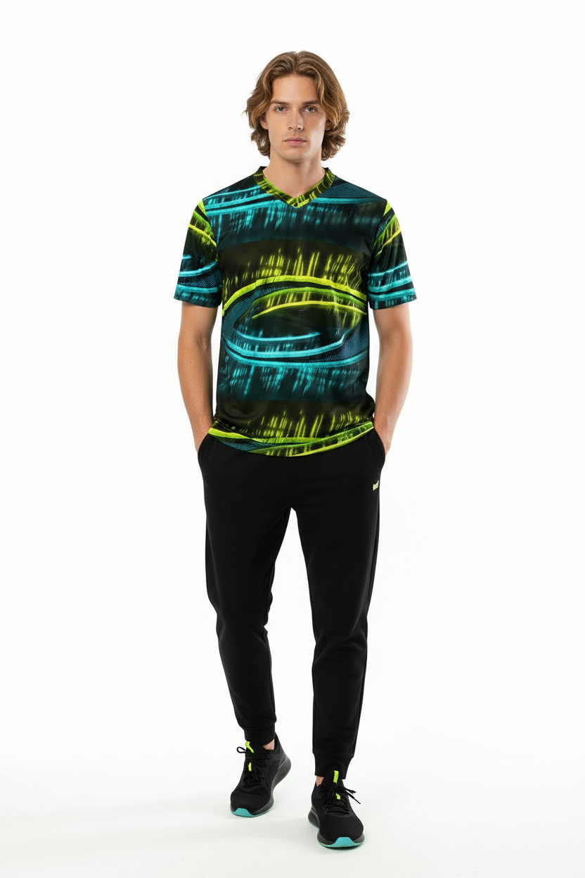 Front view with black joggers