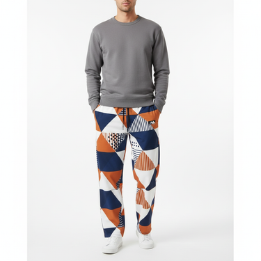 Geometric Mosaic Wide-Leg Joggers - Male with gray sweatshirt