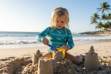 Girl building sandcastles