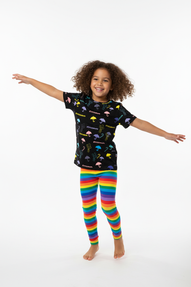 Girl dancing in striped leggings