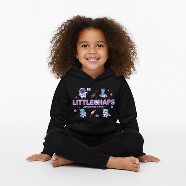 Girl in black hoodie sitting