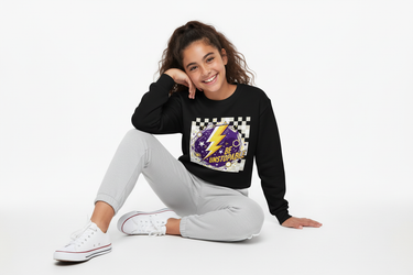 Girl in black sweatshirt sitting