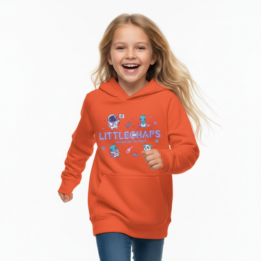 Girl in orange hoodie running
