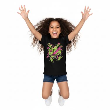 Girl leaping black tee