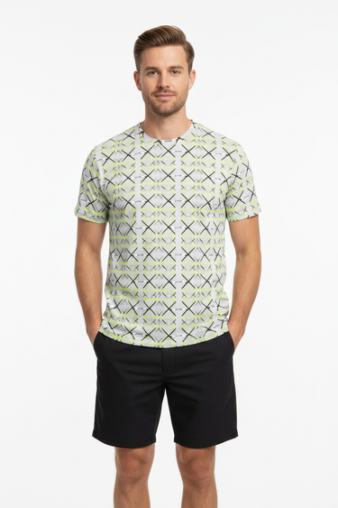 Grid Pulse Tee with black board shorts